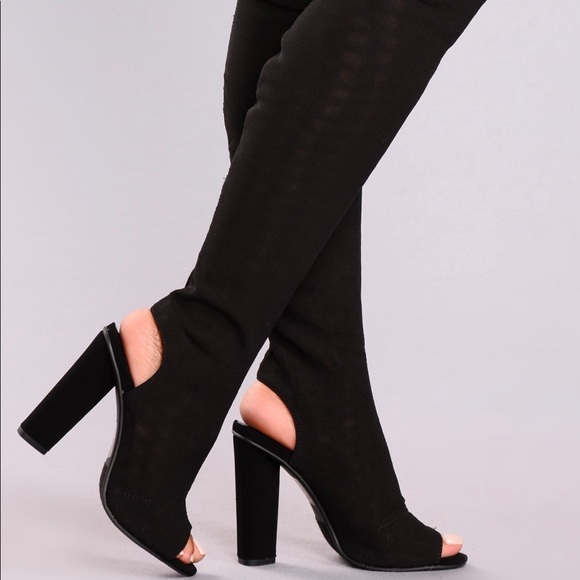 Fashion Nova black thigh high open toe boots - Picture 3 of 3
